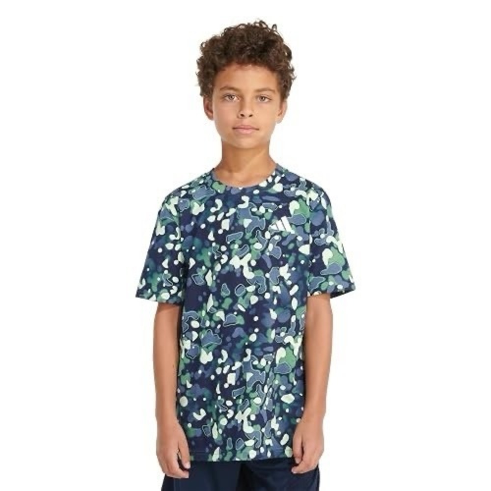 Adidas Boys XL 18/20 Camo T-Shirt Blue Green Allover Print Cotton NWOT - Picture 3 of 8